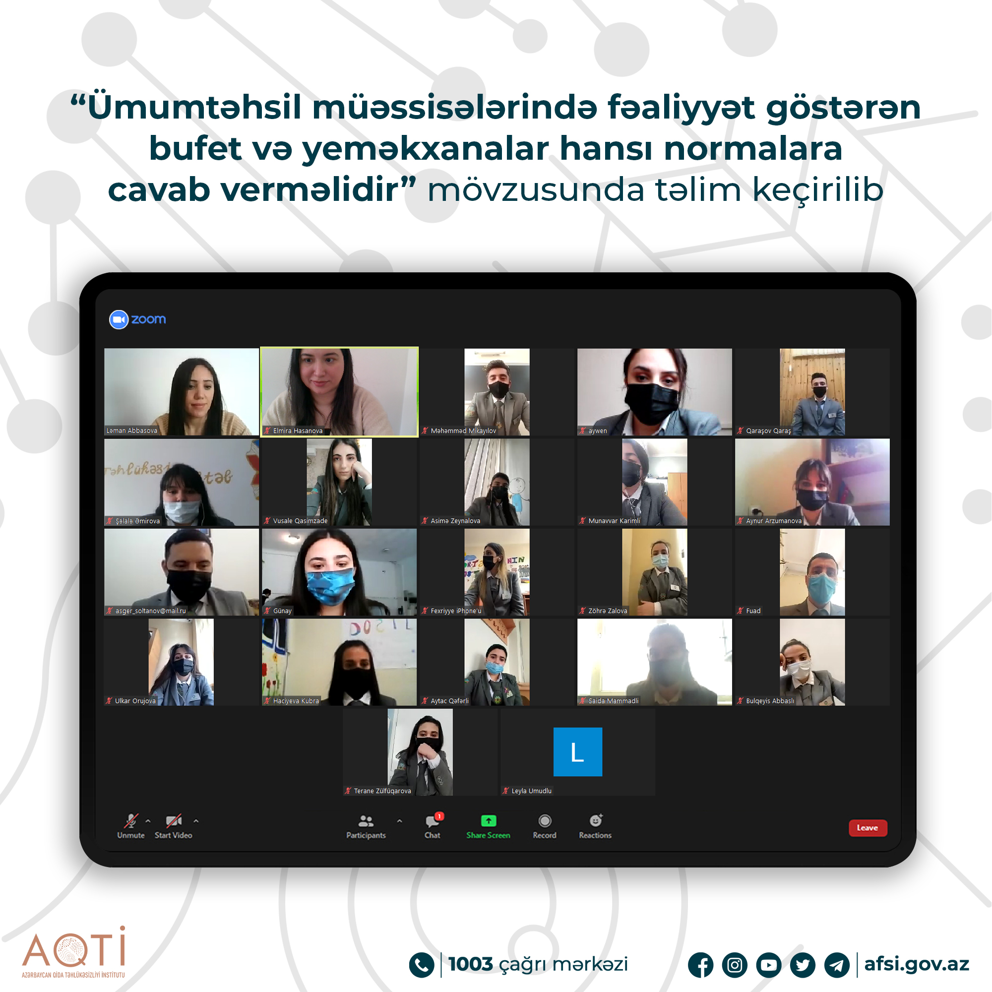 “Ümumtəhsil müəssisələrində fəaliyyət göstərən bufet və yeməkxanalar hansı normalara cavab verməlidir” mövzusunda təlim keçirilib